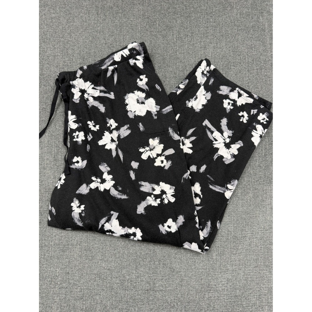 Simply Vera Vera Wang Floral Pajama Pants Black White Plus Size 2X Wide Leg Crop